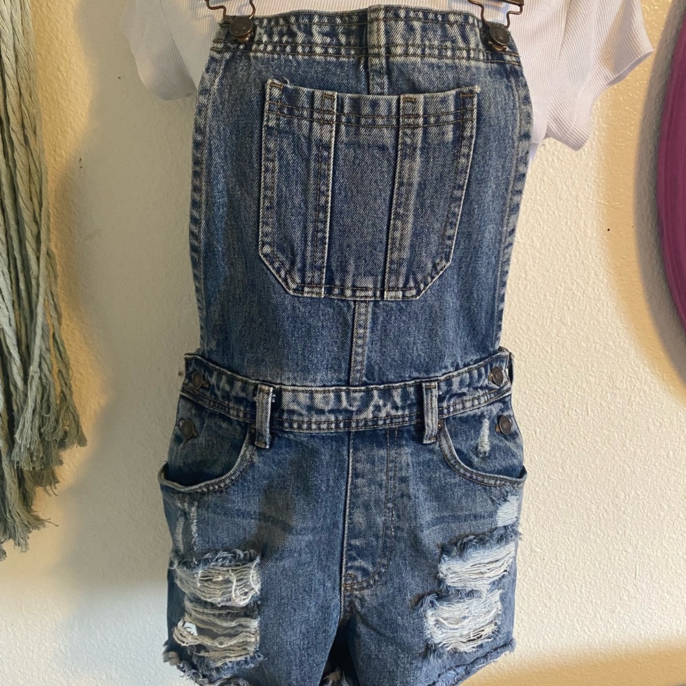 Denim Distressed Overalls